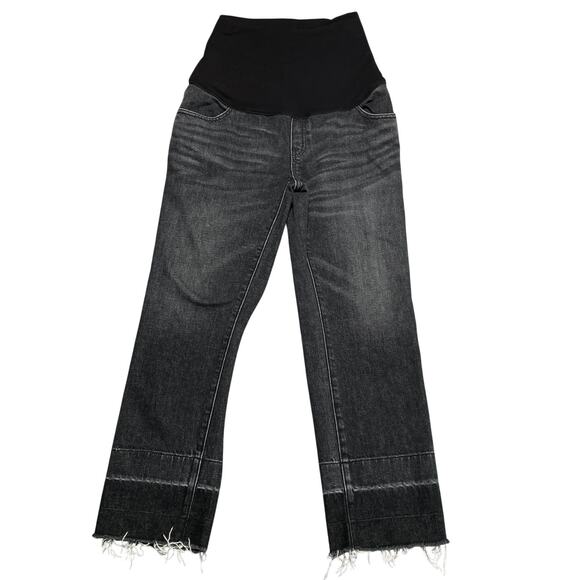 Hatch Over The Bump Jeans 27 Black Maternity Straight Leg Stretchy Raw Hem - Picture 1 of 7